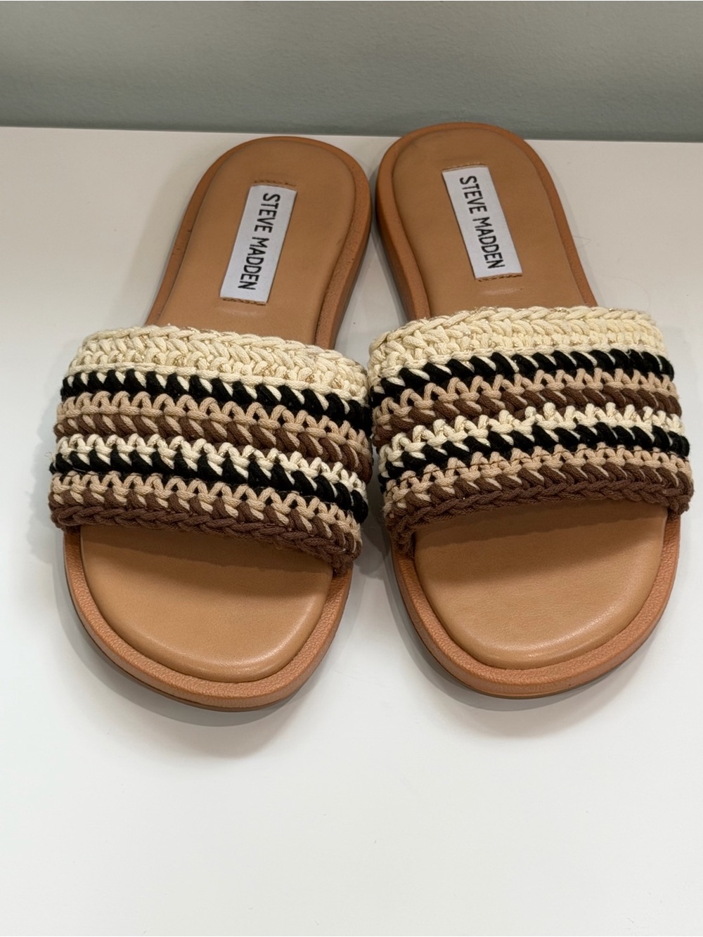 Steve Madden Crochet Striped Slide Sandals Slip On Flats Boho Resort Womens 6M